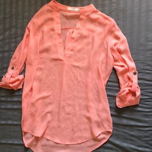 Light coral roll tab sleeve tunic by Lush